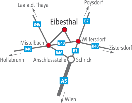 Straßenverbindungen nach Eibesthal